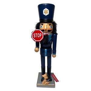 Holiday Home Police Officer Cop Nutcracker Policeman Crossing Guard & dog Wood